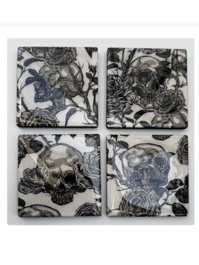 The Skulls and Roses - Handmade Coasters - Set of 4